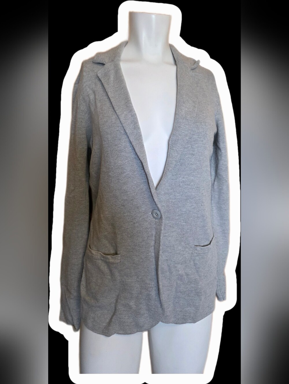 RW&CO. Light Gray Knit Single-Button Blazer